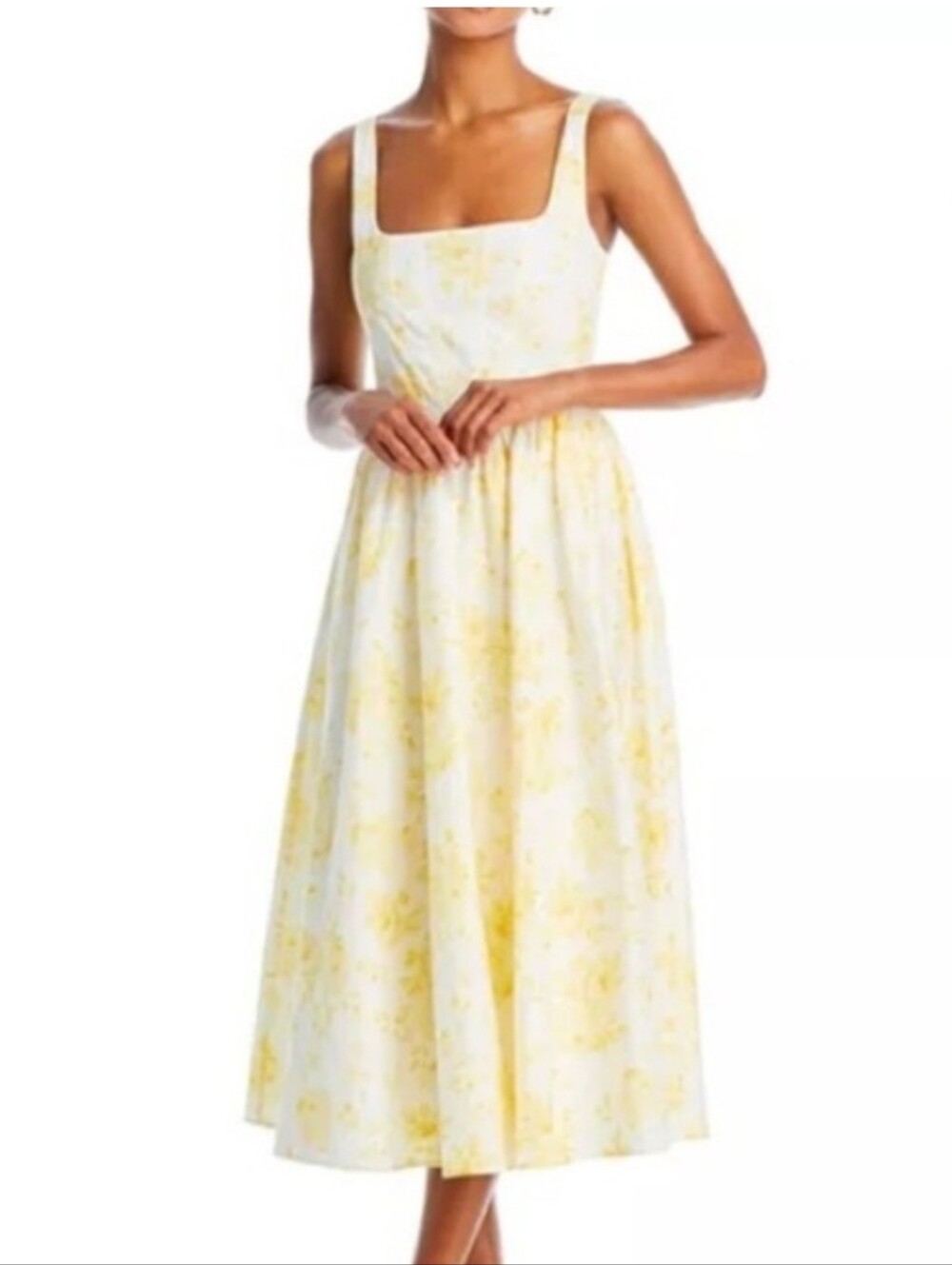 💐WAYF Desi Floral Print Sleeveless Stretch Cotton Dress in Yellow Roses. Size M.